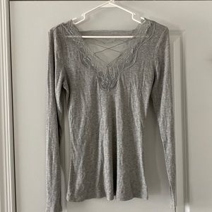 Light grey lace detail long sleeve top.